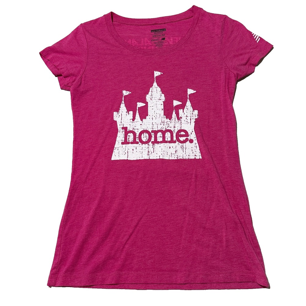 New Balance Womens runDisney Castle Home Graphic T-Shirt Pink Medium Heathered